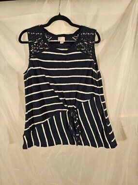 By Anthropologie navy and white stripe sleeveless top. Size XL